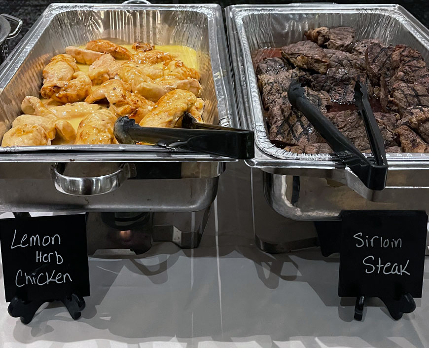 photo of sirloin steak and lemon herb chicken
